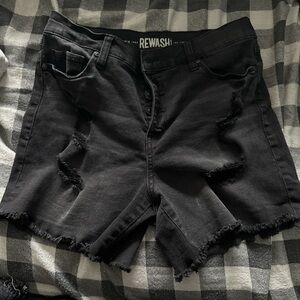 Rewash Women's Dark Distressed Jean Shorts